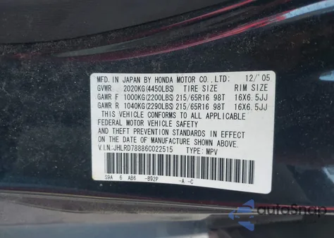 2006 Honda Cr-V Ex from USA, damaged, VIN JHLRD78886C022515